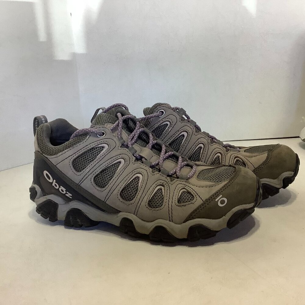Women's Oboz Sawtooth II Low Tradewinds Hiking Shoes Size 10.5 Gray Purple Laces